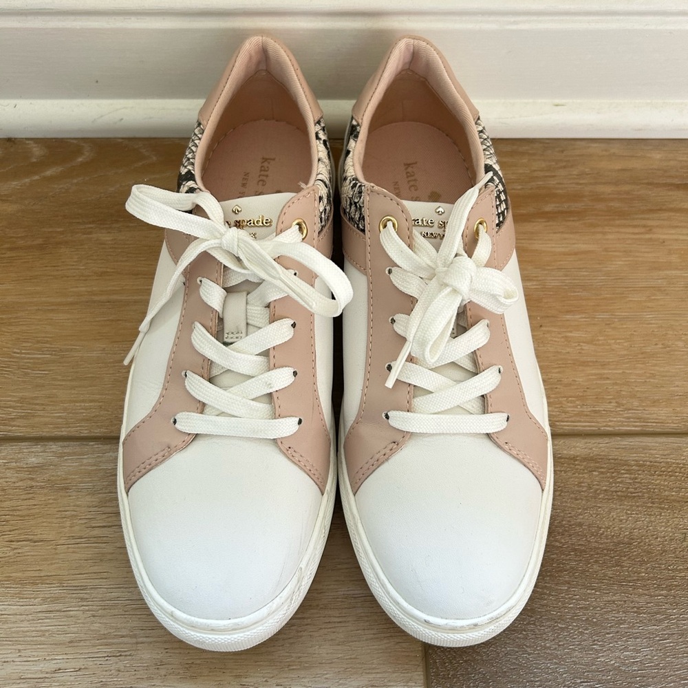 Kate Spade Dash Sneakers - White and Pink Sneakers with Snakeskin Detail